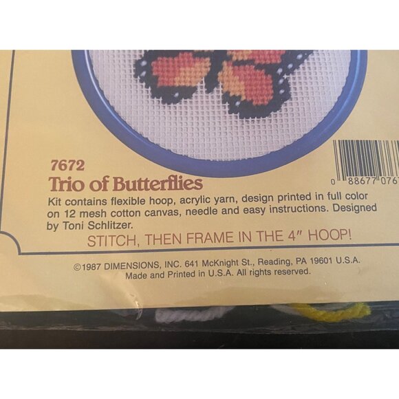 Vintage 1987 Stitchables Trio of Butterflies Cross Stitch Kit 7672 USA - Picture 4 of 6